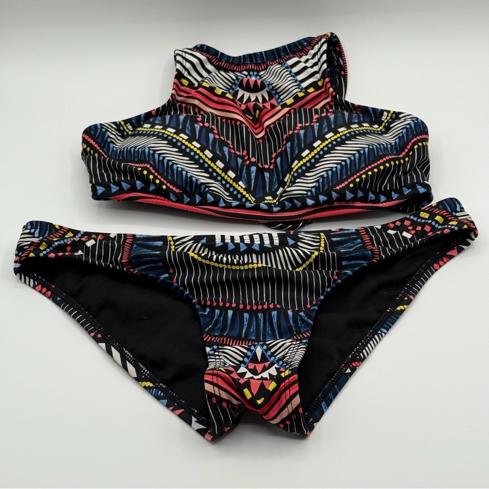 Bar III Black and Red Geometric Bikini Swimwear Size Small